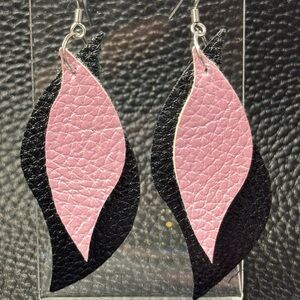Chic Pink and Black Faux Leather Earrings